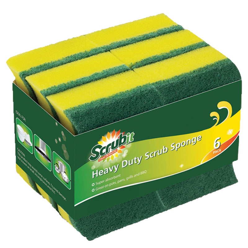 SCRUBIT (6 Pack) Heavy Duty Scrub Sponges by SCRUBIT â€“ Kitchen Dish, Sink and Bathroom Cleaning Scrubber Sponge - with Non-Smell Scouring Pad - Image 1
